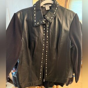 Nygard Studded Black Leather and Knit Jacket